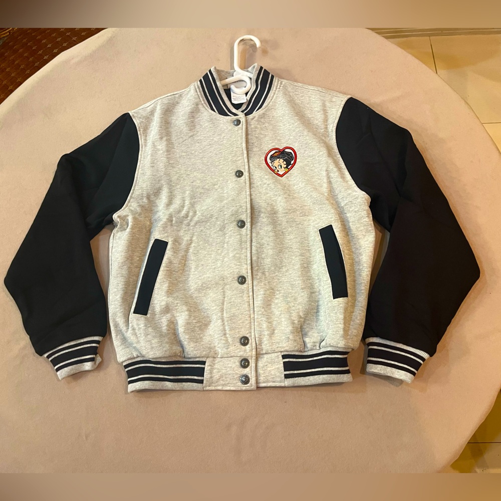Betty Boop Gray and Black Varsity Jacket